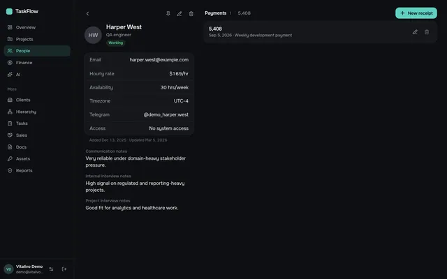 Profile and payment history